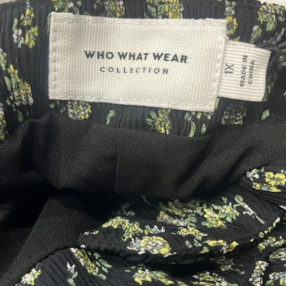 Who What Wear Madden High Waisted 1X Ditsy Floral Pants Straight Wide Leg Black - Picture 3 of 8